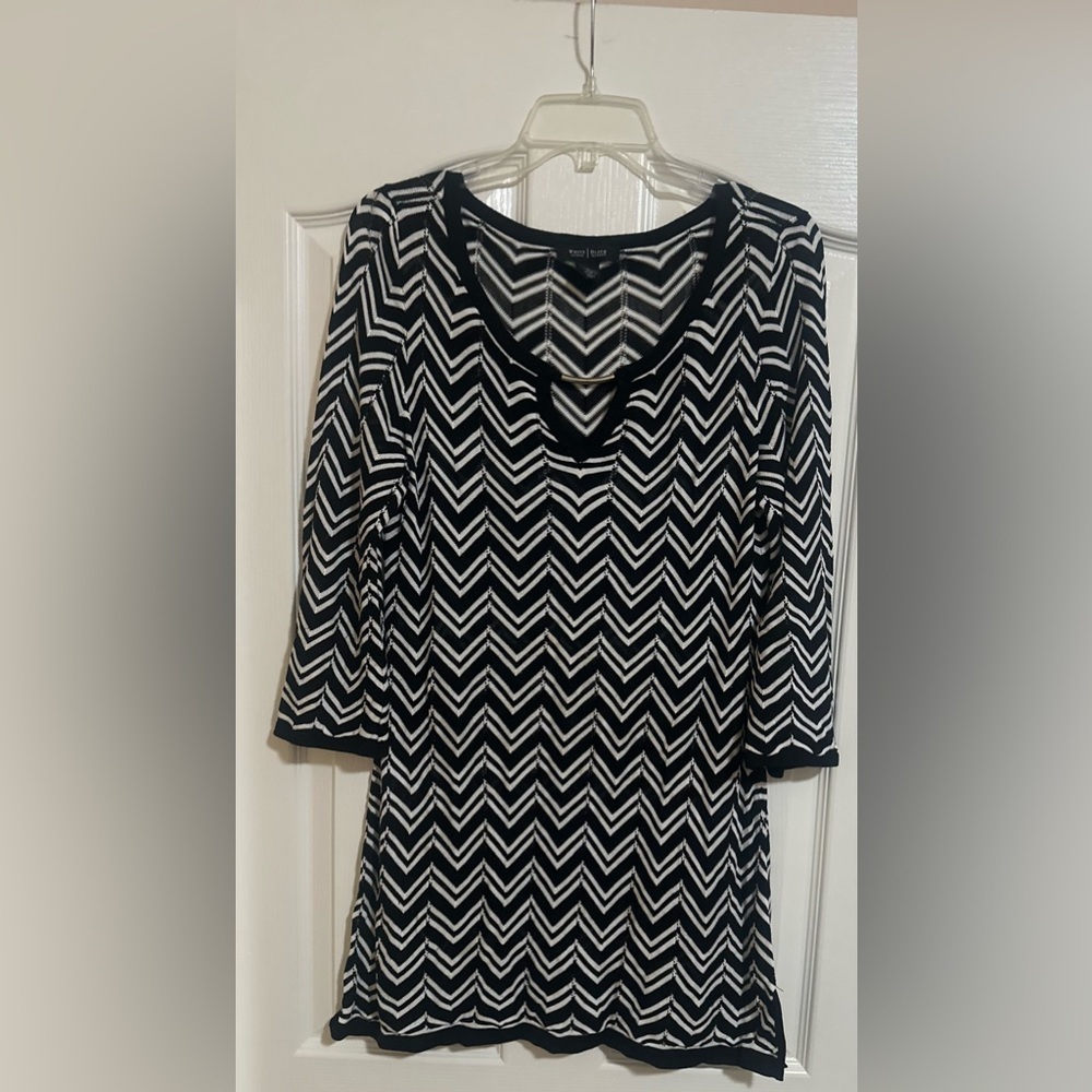 Women’s White House Black Market 3/4 Sleeve Black White Dress Tunic. Size Large.